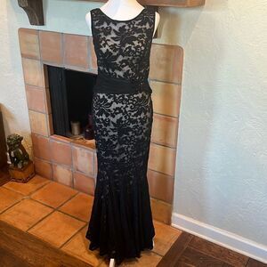Montage by Mon Cheri Black Mesh/Lace Mermaid Style Dress, size 8